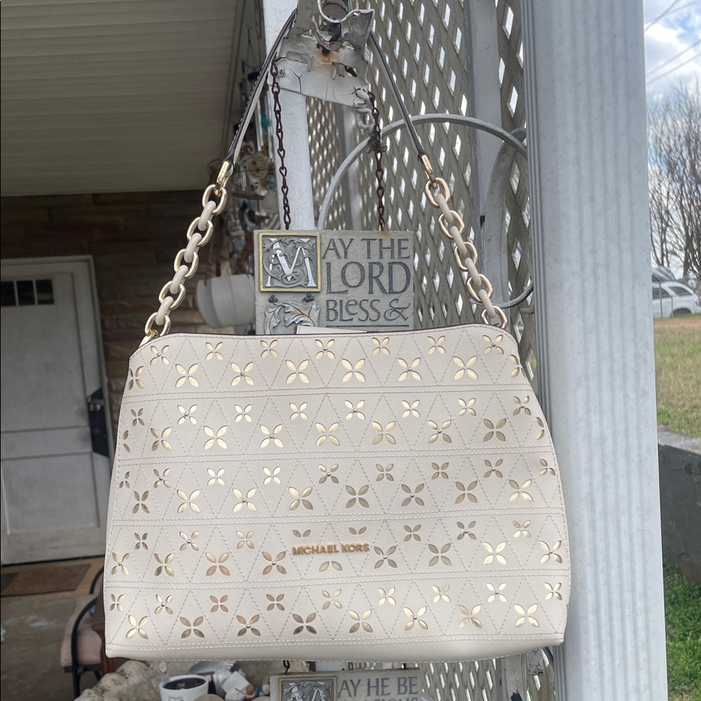 Michael Kors Cream Laser-Cut Shoulder Bag